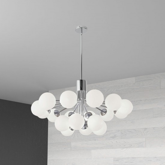 18 Light Halogen Chandelier, Polished Chrome with Opal Glass