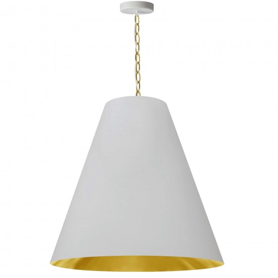 1 Light Large Anaya Aged Brass Pendant with White/Gold Shade