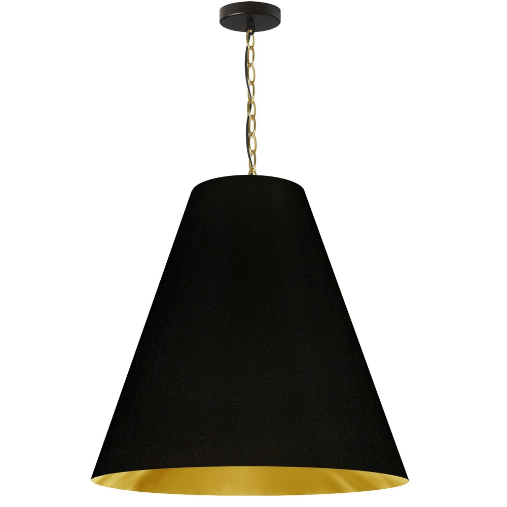 1 Light Large Anaya Aged Brass Pendant with Black/Gold Shade