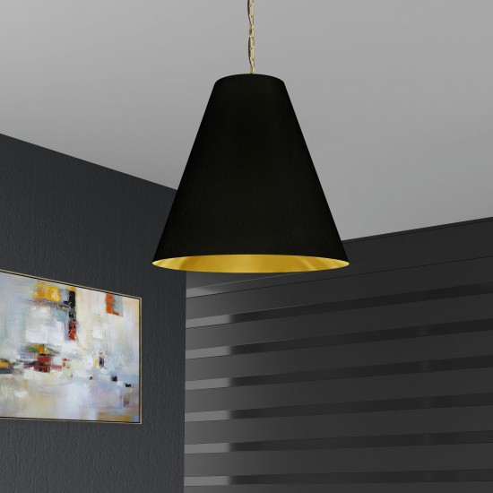 1 Light Large Anaya Aged Brass Pendant with Black/Gold Shade