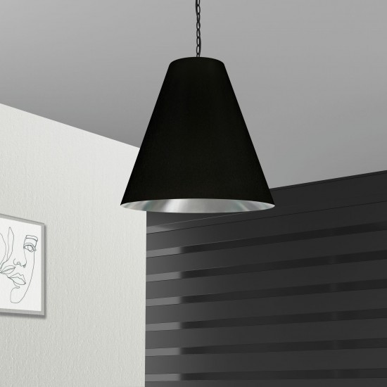 1 Light Large Anaya Matte Black Pendant with Black/Silver Shade