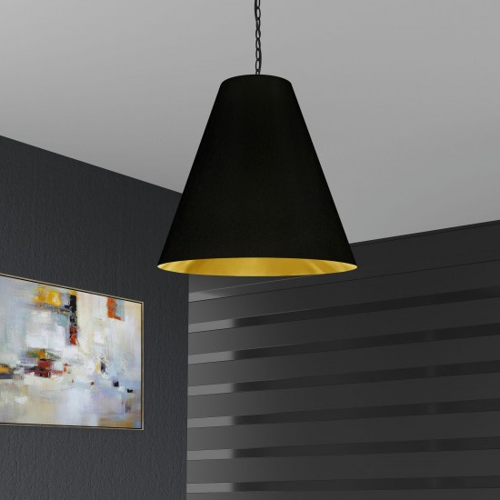 1 Light Large Anaya Matte Black Pendant with Black/Gold Shade