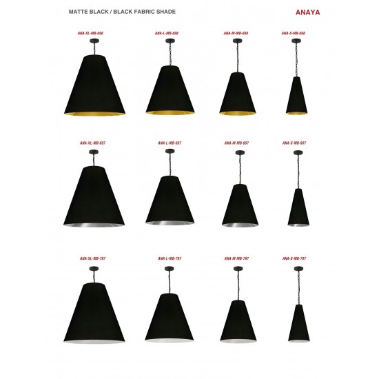 1 Light Large Anaya Matte Black Pendant w/ Black Shade