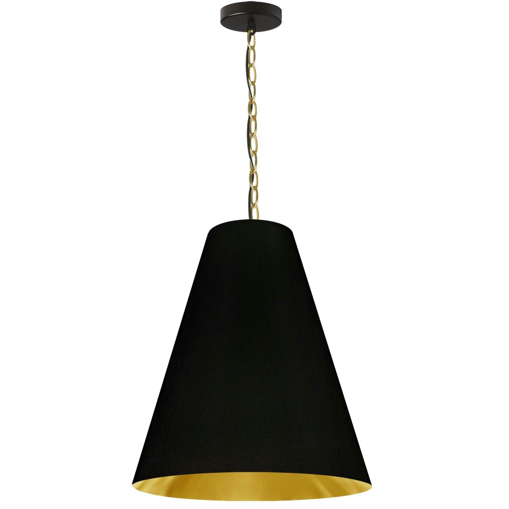 1 Light Medium Anaya Aged Brass Pendant with Black/Gold Shade