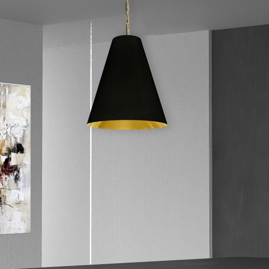 1 Light Medium Anaya Aged Brass Pendant with Black/Gold Shade