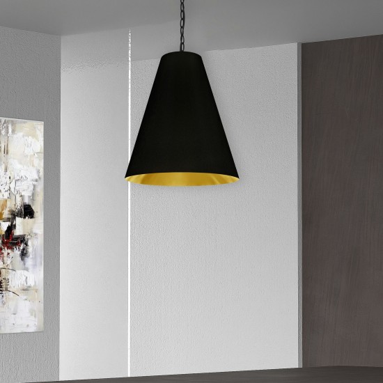 1 Light Medium Anaya Matte Black Pendant with Black/Gold Shade