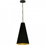 1 Light Small Anaya Aged Brass Pendant with Black/Gold Shade