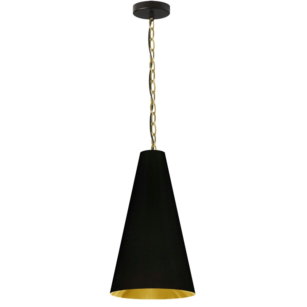 1 Light Small Anaya Aged Brass Pendant with Black/Gold Shade