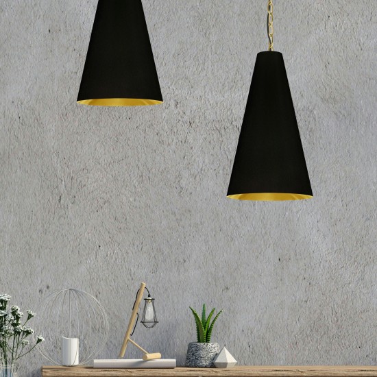 1 Light Small Anaya Aged Brass Pendant with Black/Gold Shade