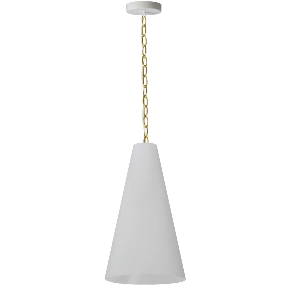 1 Light Small Anaya Aged Brass Pendant w/ White Shade