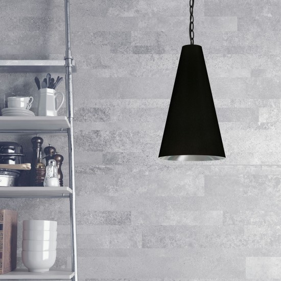 1 Light Small Anaya Matte Black Pendant with Black/Silver Shade