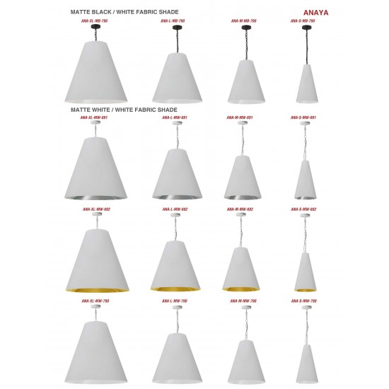 1 Light Small Anaya Matte White Pendant with White/Silver Shade
