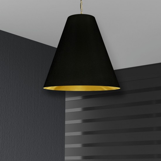 1 Light X-Large Anaya Aged Brass Pendant with Black/Gold Shade