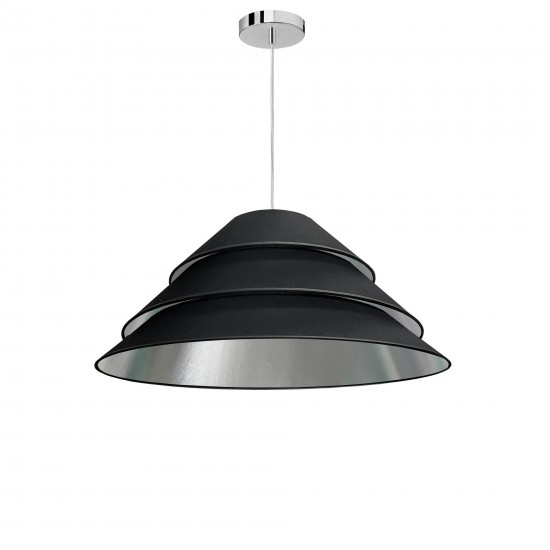 1Light Aranza Pendant, Black/Silver Shade, Polished Chrome