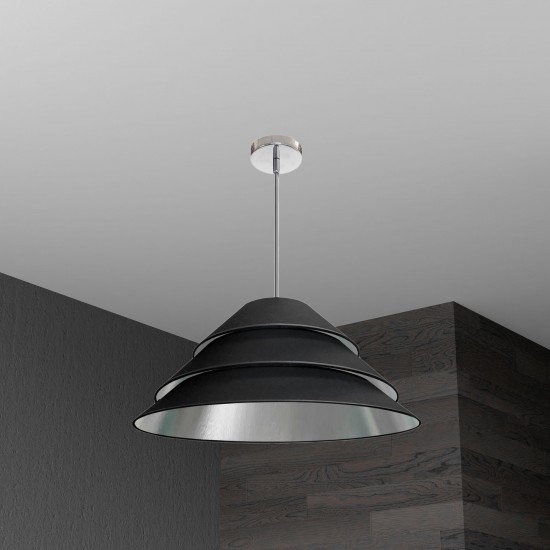 1Light Aranza Pendant, Black/Silver Shade, Polished Chrome