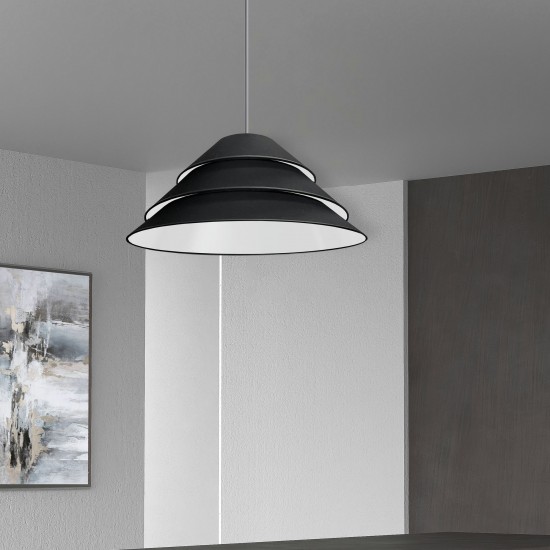 1Light Aranza Pendant, Black Shade, Polished Chrome