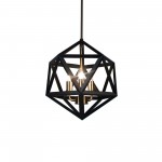 3 Light Chandelier, Matte Black with Antique Brass Accents