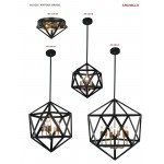 3 Light Chandelier, Matte Black with Antique Brass Accents