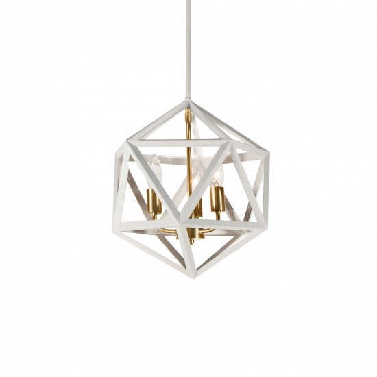 3 Light Chandelier, Matte White with Vintage Bronze Accents