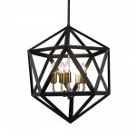 5 Light Chandelier, Matte Black with Antique Brass Accents