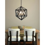 5 Light Chandelier, Matte Black with Antique Brass Accents