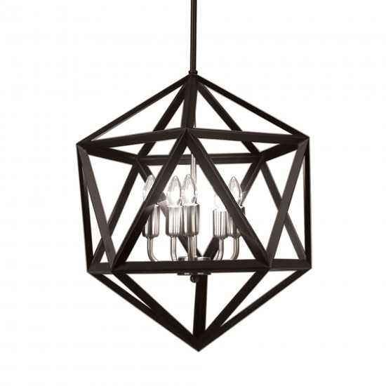 5 Light Chandelier, Matte Black with Satin Chrome Accents