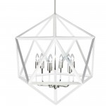 6 Light Chandelier, Matte White with Satin Chrome Accents