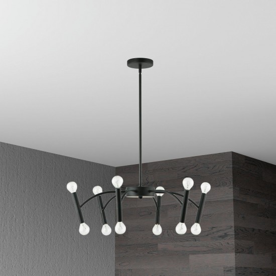 12 Light Incandescent Pendant, Matte Black