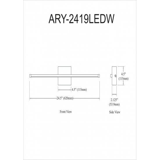 19W LED Wall Sconce, Aged Brass w/ White Acrylic Diffuser, ARY-2419LEDW-AGB