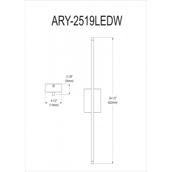 19W LED Wall Sconce, Aged Brass w/ White Acrylic Diffuser, ARY-2519LEDW-AGB