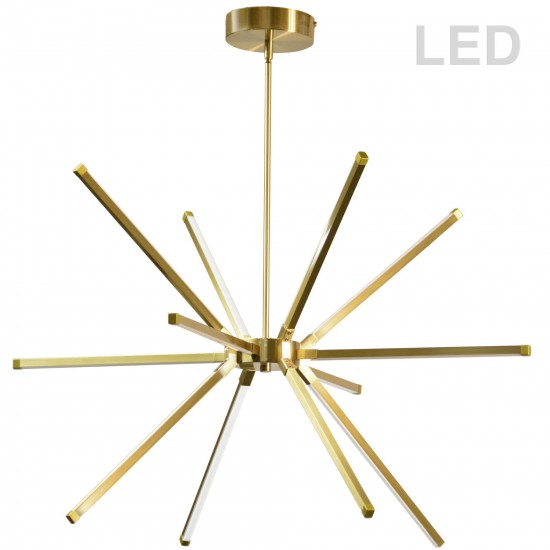 60W LED Chandelier, Aged Brass with White Acrylic Diffuser