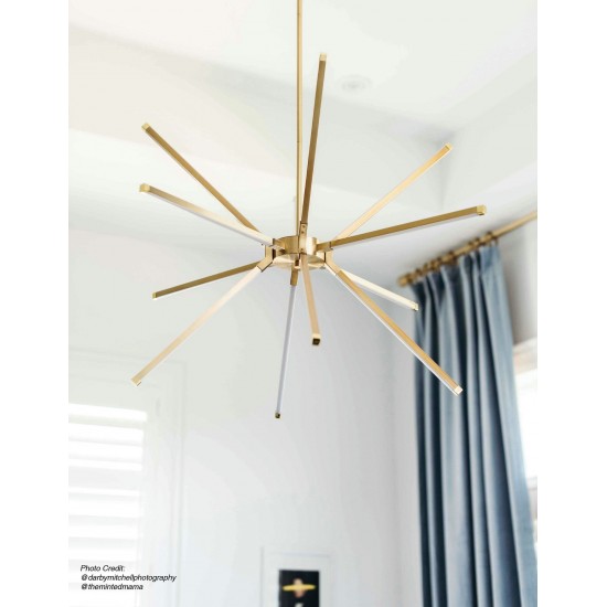 60W LED Chandelier, Aged Brass with White Acrylic Diffuser