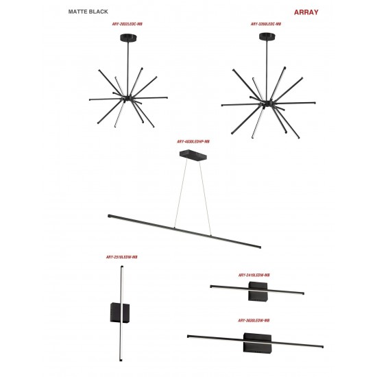 60W LED Chandelier, Matte Black with White Acrylic Diffuser