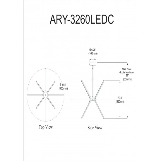 60W LED Chandelier, Polished Chrome with White Acrylic Diffuser