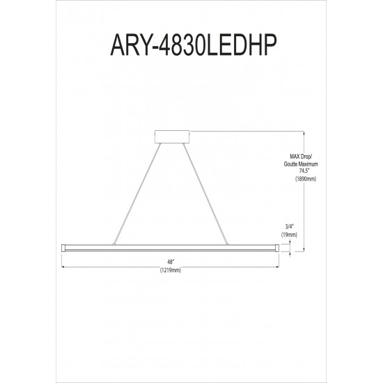 30W LED Horizontal Pendant, Polished Chrome with White Acrylic Diffuser