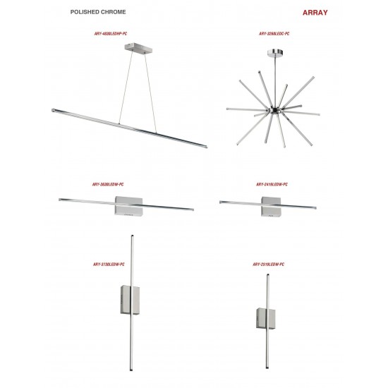 30W LED Horizontal Pendant, Polished Chrome with White Acrylic Diffuser