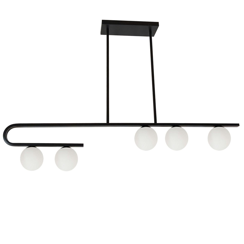 5 Light Halogen Matte Black Horizontal Pendant w/ White Glass 5 Light Halogen Matte Black Horizontal Pendant w/ White Glass