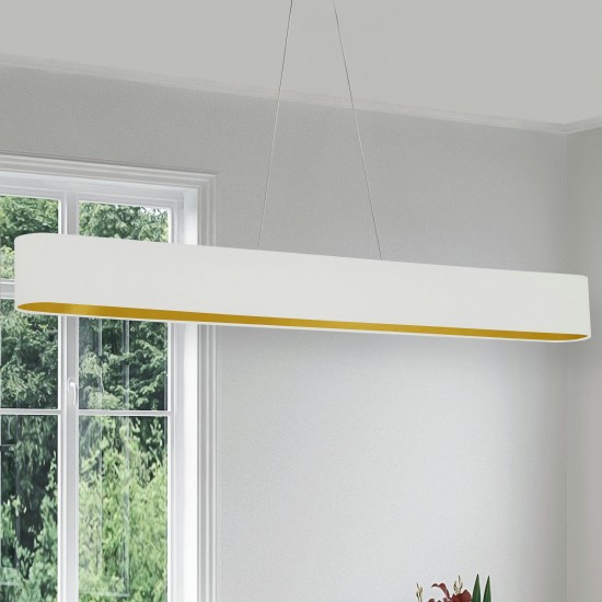 30W Horizontal Matte White Pendant w/ White/Gold Shade, AUB-R5030HP-MW-692