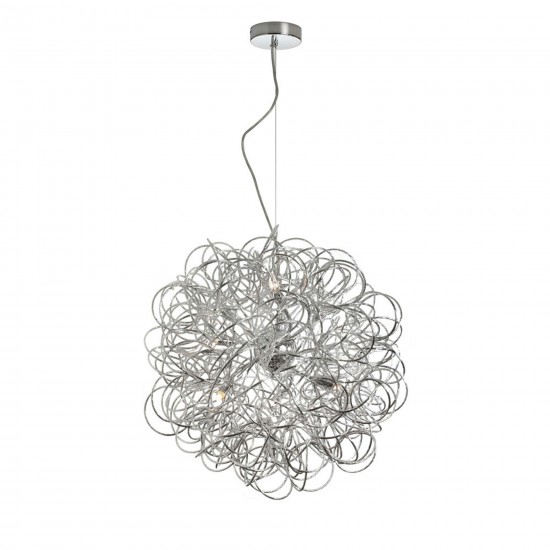 6 Light Tubular Pendant,Polished Chrome Finish