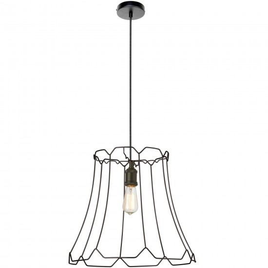 1 Light Metal Framed Pendant, Large Matte Black Finish