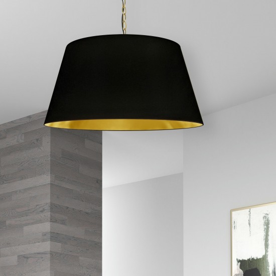 1 Light Brynn LG Pendant, Black/Gold Shade, Aged Brass