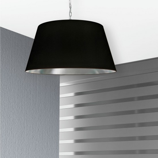 1 Light Brynn Large Pendant, Black/Silver Shade, Polished Chrome