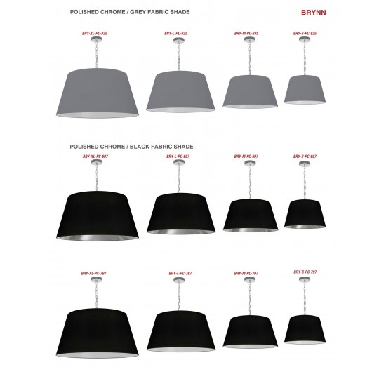 1 Light Brynn Large Pendant, Black/Silver Shade, Polished Chrome