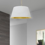 1 Light Brynn Medium Pendant, White/Gold Shade, Aged Brass