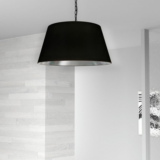 1 Light Brynn Medium Pendant, Black/Silver Shade, Black