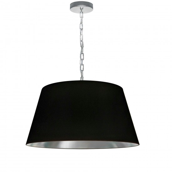 1 Light Brynn Medium Pendant, Black/Silver Shade, Polished Chrome