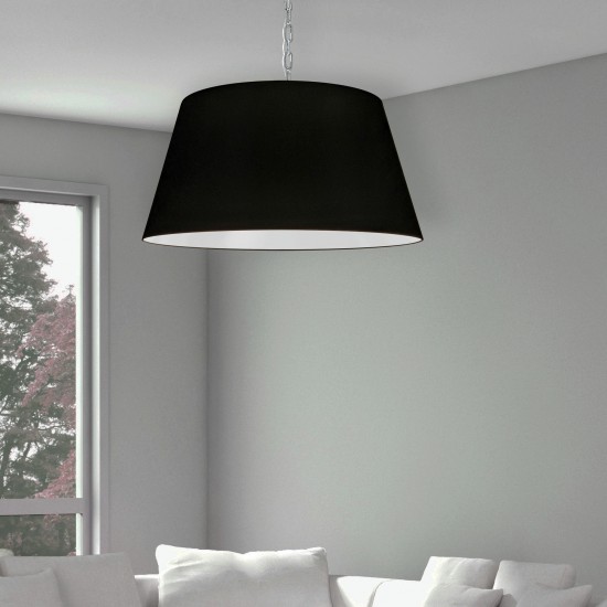 1 Light Brynn Medium Pendant, Black Shade, Polished Chrome