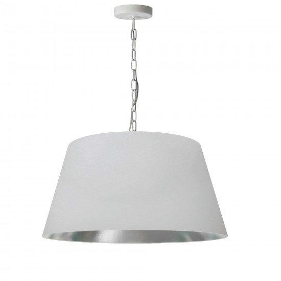 1 Light Brynn Medium Pendant, White/Silver Shade, White