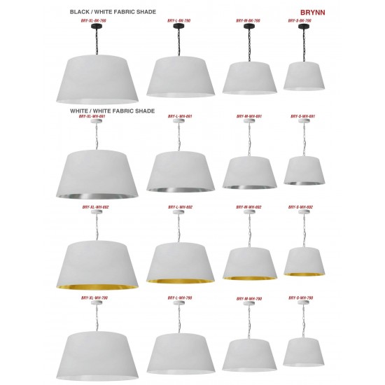1 Light Brynn Medium Pendant, White/Gold Shade, White