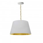 1 Light Brynn Small Pendant, White/Gold Shade, Aged Brass